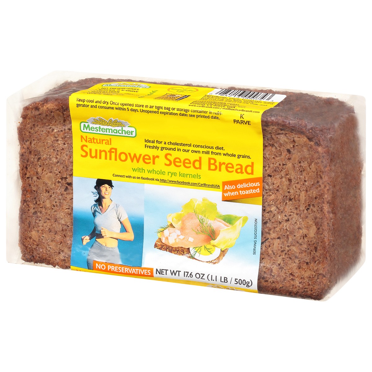 slide 3 of 9, Mestemacher Natural Sunflower Seed Bread 17.6 oz Pack, 17 oz