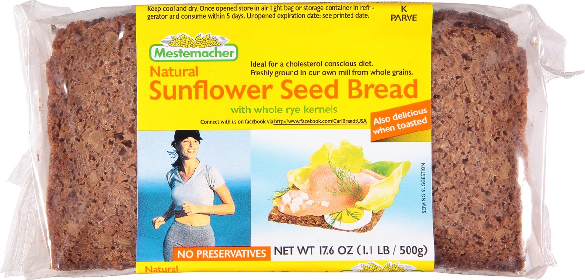 slide 1 of 9, Mestemacher Natural Sunflower Seed Bread with Whole Rye Kernels, 17 oz