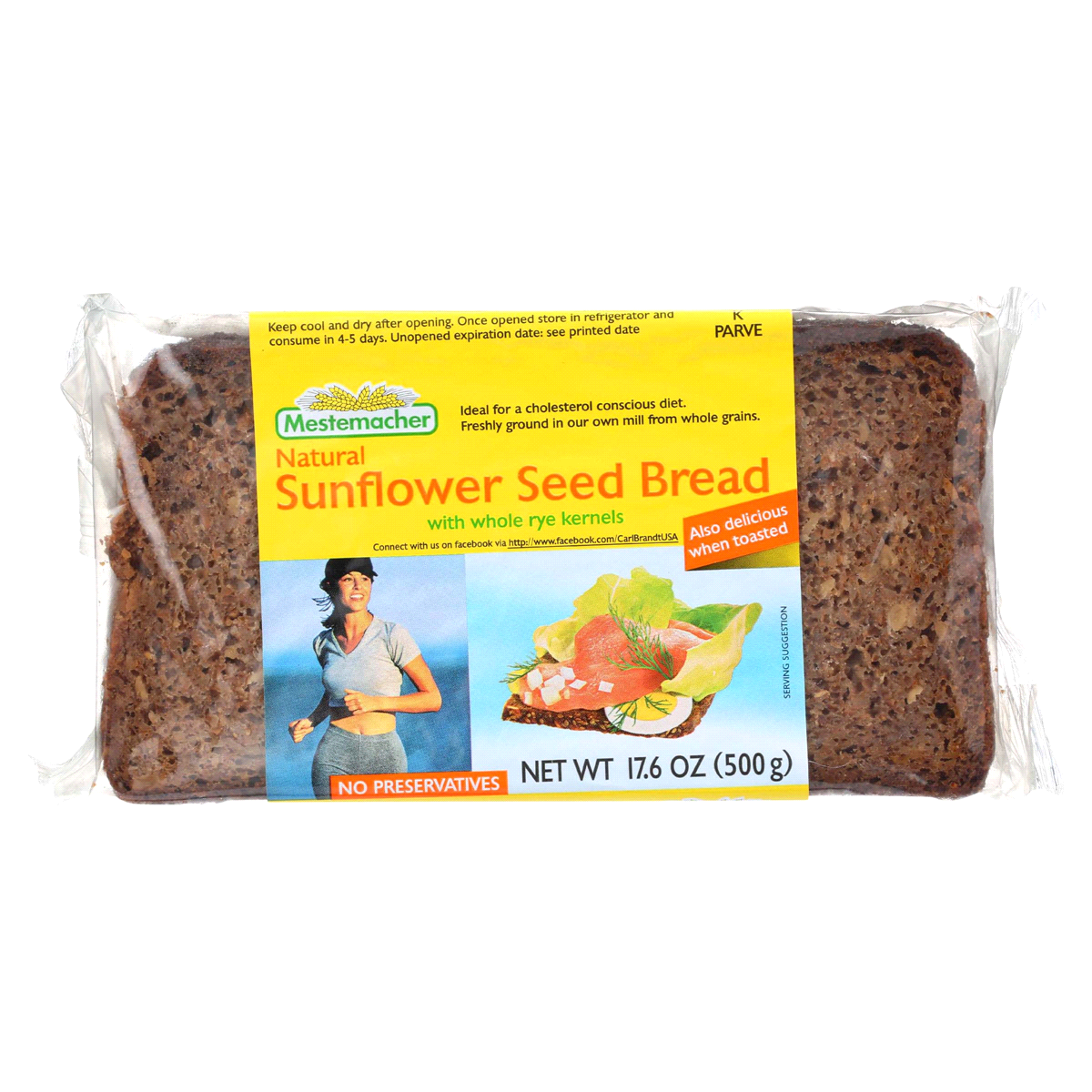 slide 1 of 4, Mestemacher Natural Sunflower Seed Bread with Whole Rye Kernels, 17 oz