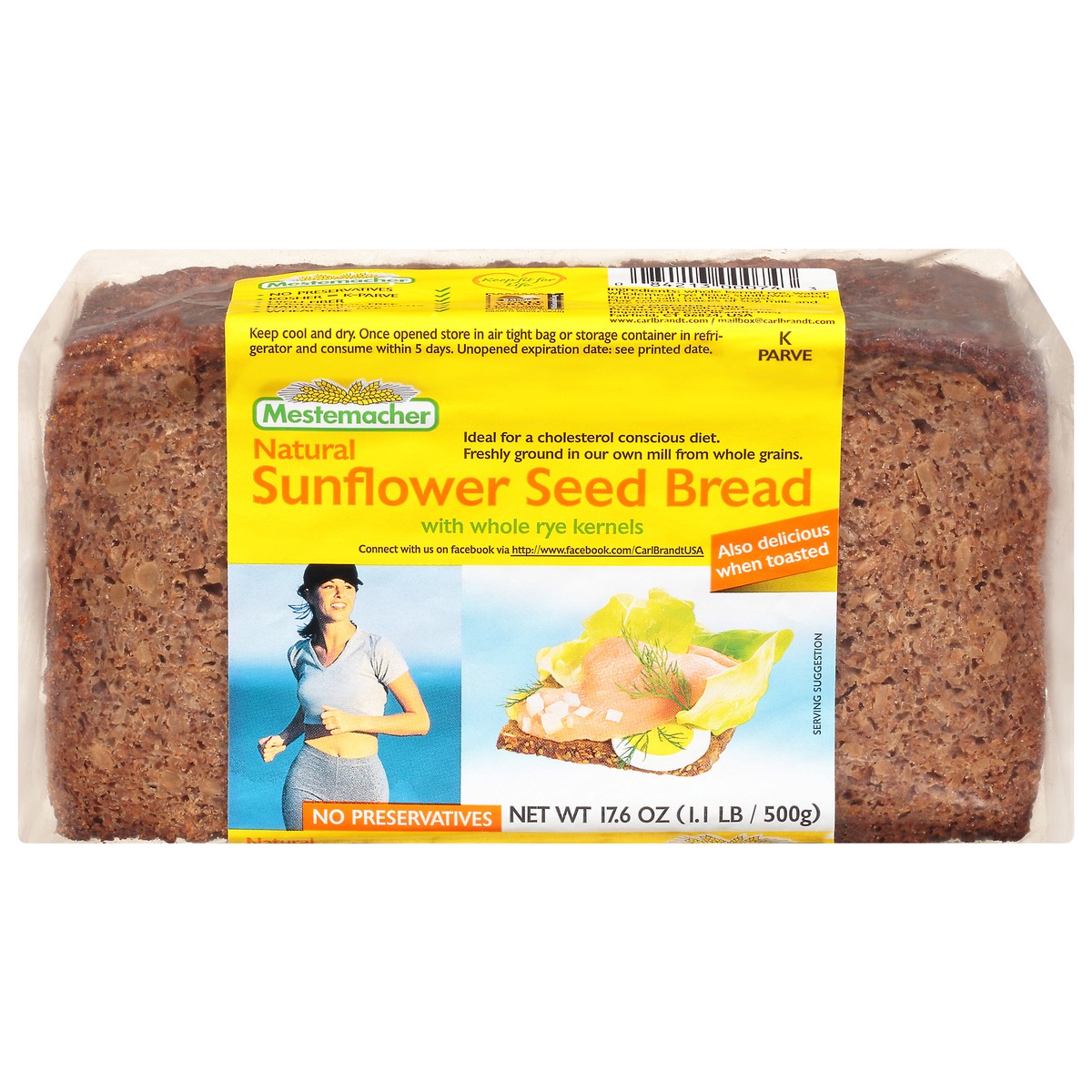 slide 1 of 9, Mestemacher Natural Sunflower Seed Bread 17.6 oz Pack, 17 oz