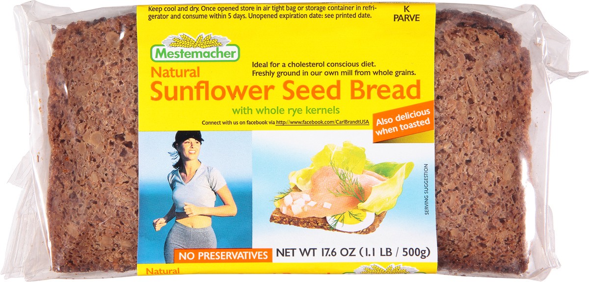 slide 6 of 9, Mestemacher Natural Sunflower Seed Bread 17.6 oz Pack, 17 oz