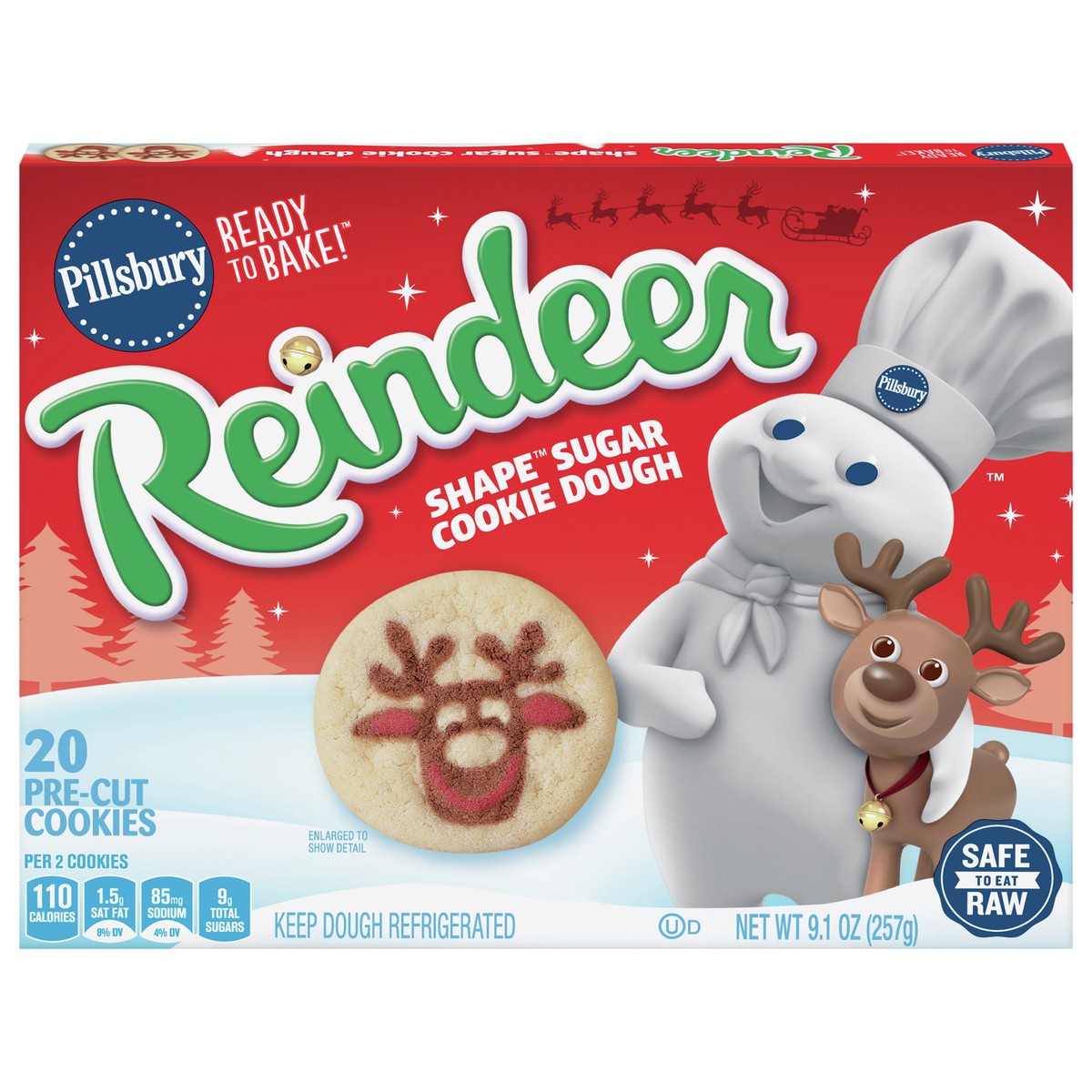 slide 1 of 12, Pillsbury Ready To Bake Reindeer Shape Sugar Cookie Dough, 20 Cookies- 20 ct, 20 ct