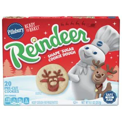 Pillsbury Ready To Bake Reindeer Shape Sugar Cookie Dough, 20 Cookies- 20 ct