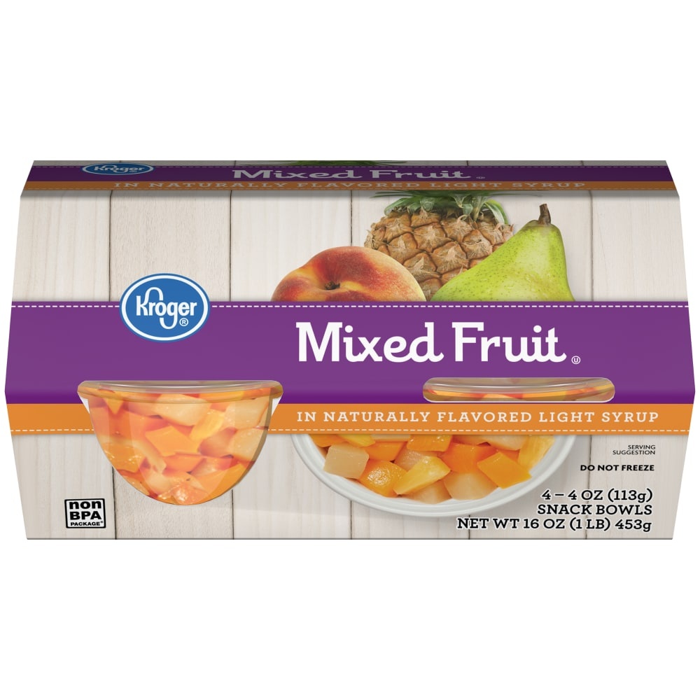 slide 1 of 1, Kroger Fruit Snack Bowls - Mixed Fruit In Light Syrup, 4 ct; 4 oz