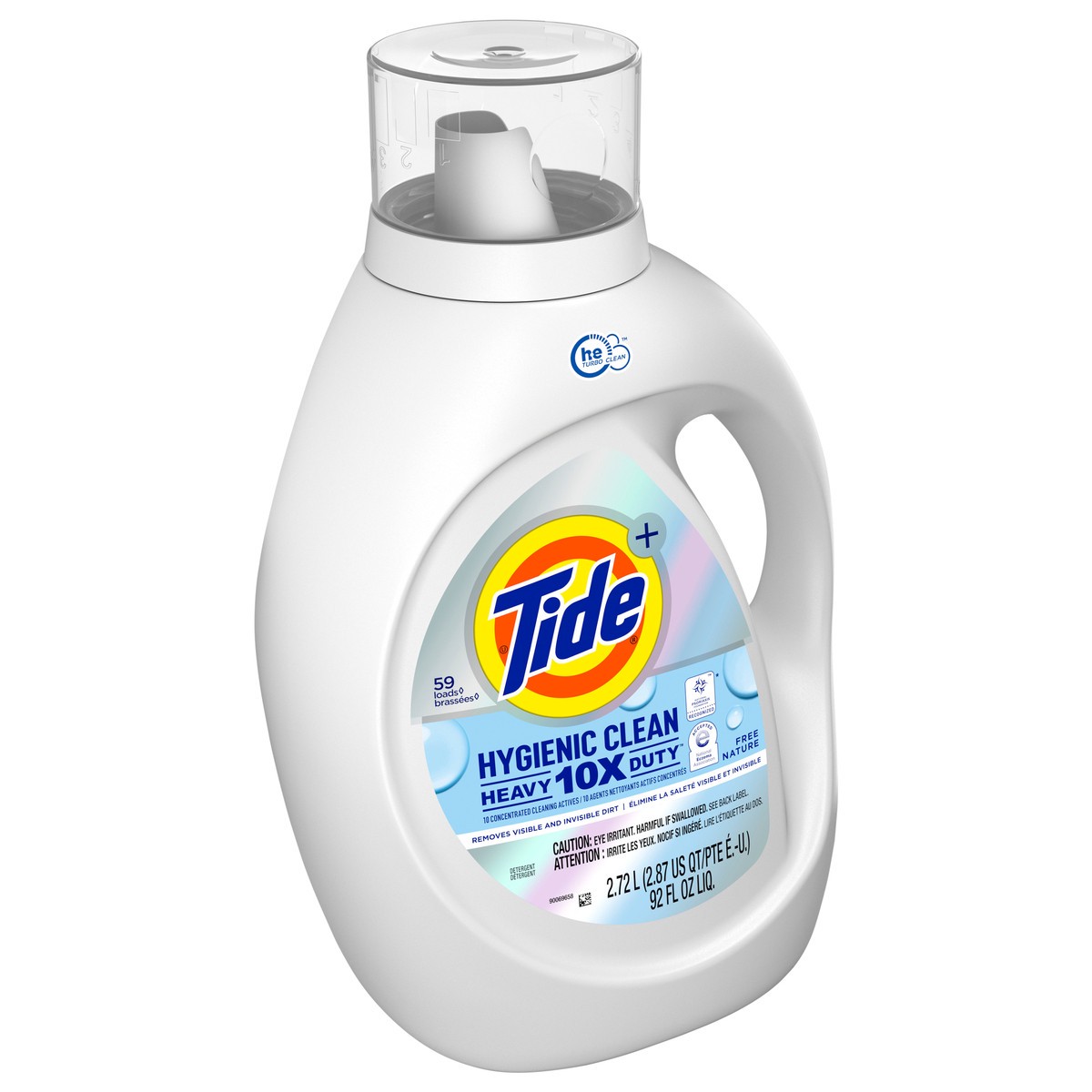 slide 3 of 8, Tide Hygienic Clean Heavy Duty 10x Free Liquid Laundry Detergent, Unscented, 59 loads, 92 fl oz, HE Compatible, 92 fl oz