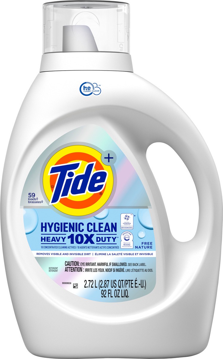 slide 7 of 8, Tide Hygienic Clean Heavy Duty 10x Free Liquid Laundry Detergent, Unscented, 59 loads, 92 fl oz, HE Compatible, 92 fl oz