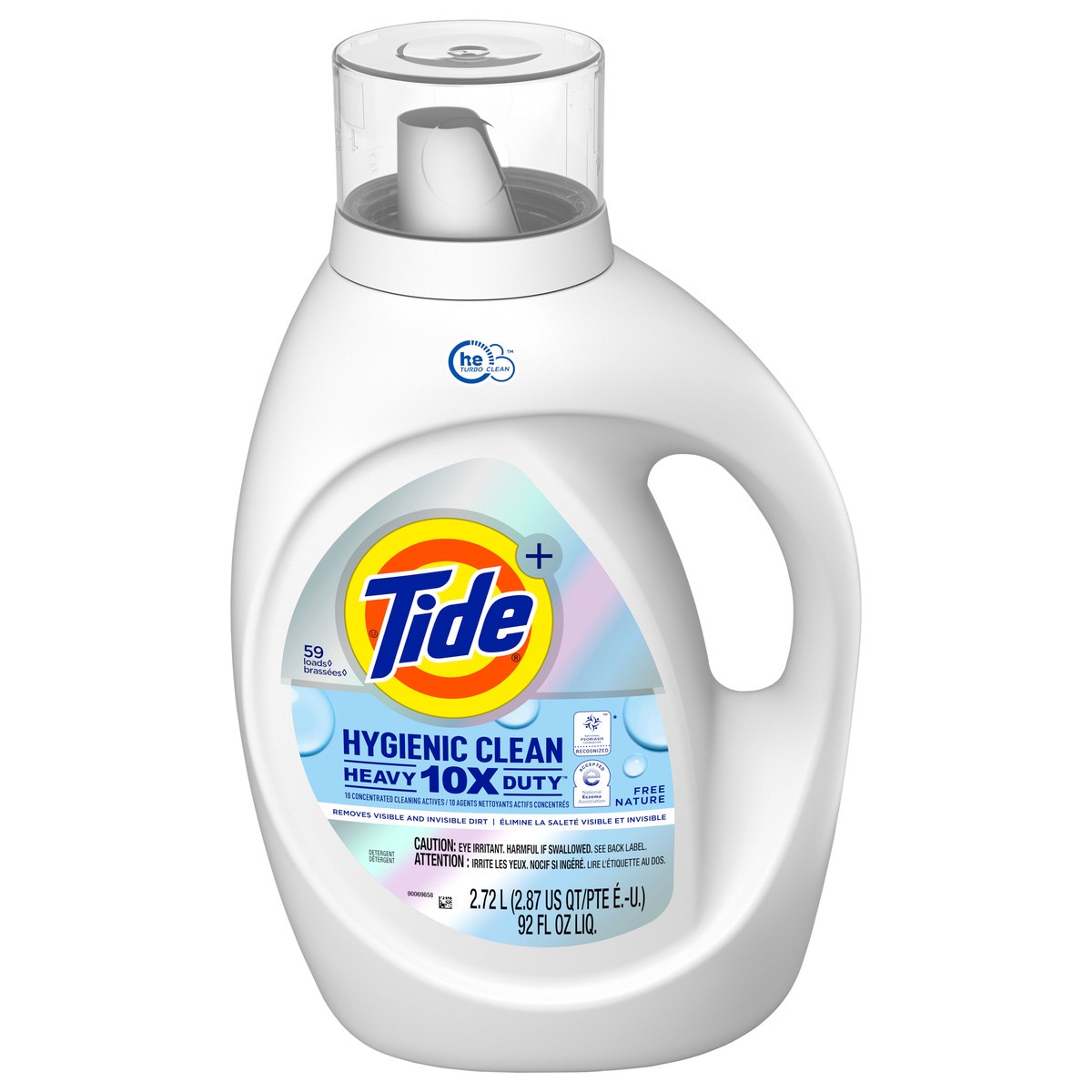 slide 8 of 8, Tide Hygienic Clean Heavy Duty 10x Free Liquid Laundry Detergent, Unscented, 59 loads, 92 fl oz, HE Compatible, 92 fl oz