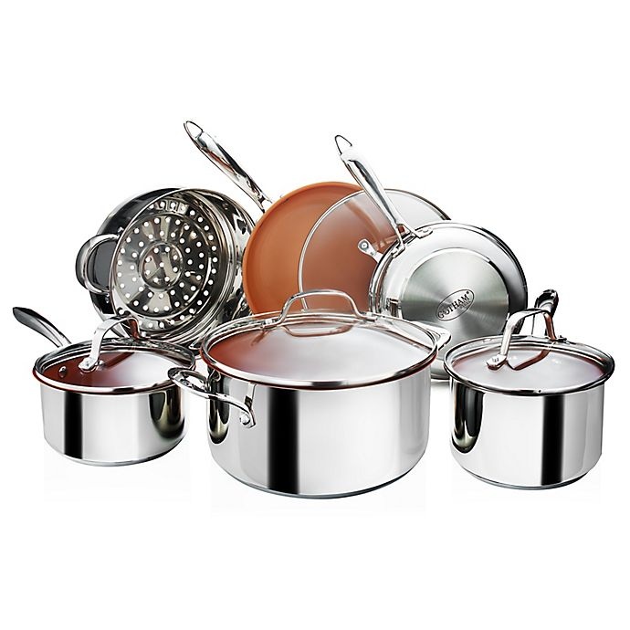 slide 1 of 3, Gotham Steel Nonstick Stainless Steel Cookware Set, 10 ct