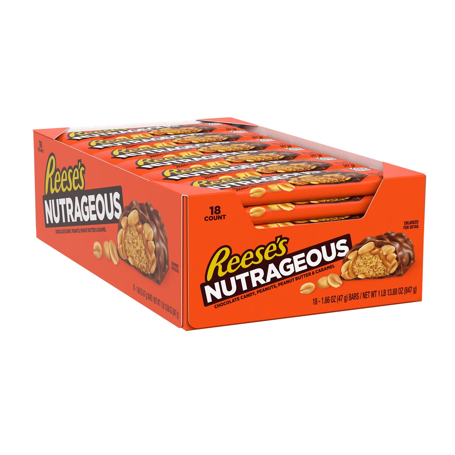 slide 1 of 5, Reese's NUTRAGEOUS Chocolate, Peanut Butter, Caramel and Peanut Candy Bars, 1.66 oz (18 Count), 1.66 oz