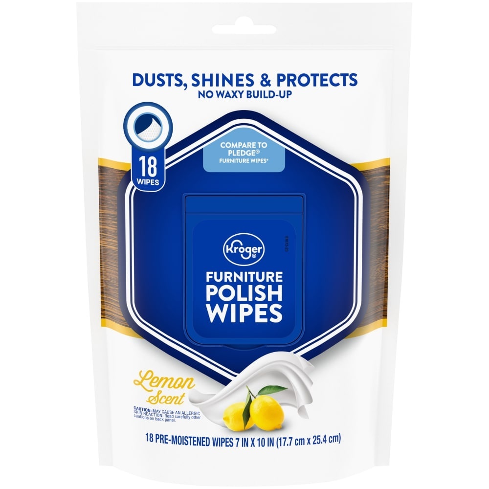 slide 1 of 1, Kroger Home Sense Lemon Scent Furniture Polish Wipes, 18 ct