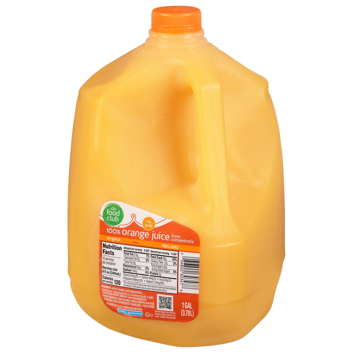 slide 3 of 9, Food Club No Pulp Original Orange 100% Juice 1 gal, 1 gal