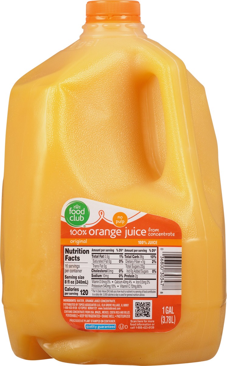 slide 6 of 9, Food Club No Pulp Original Orange 100% Juice 1 gal, 1 gal