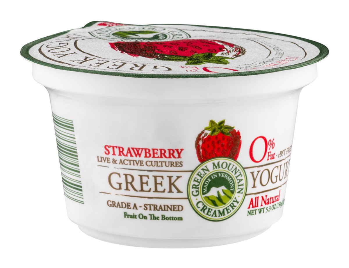 slide 2 of 9, Green Mountain Creamery Greek Fat Free Yogurt Strawberry, 5.29 oz