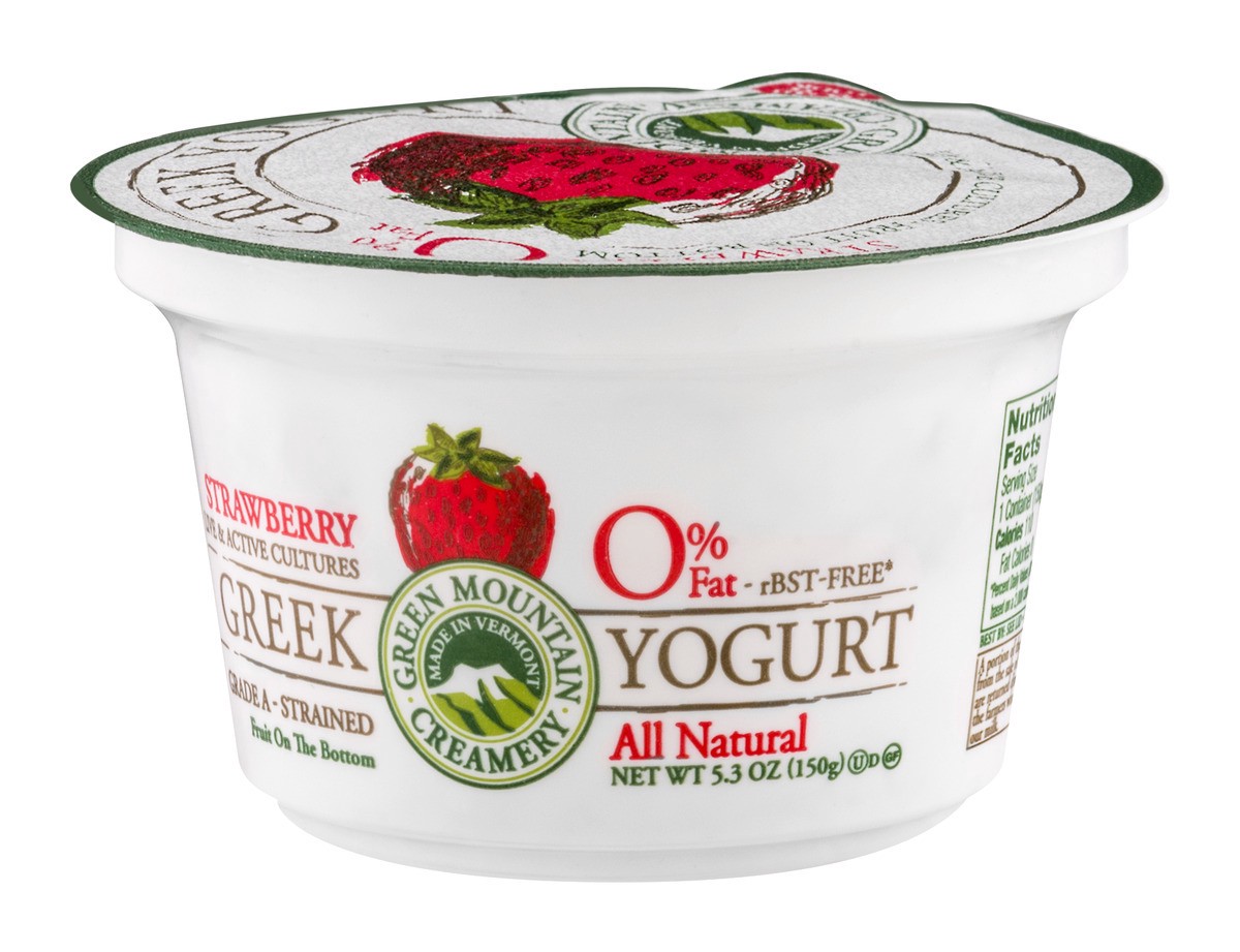 slide 4 of 9, Green Mountain Creamery Greek Fat Free Yogurt Strawberry, 5.29 oz