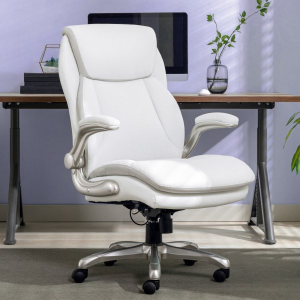 slide 2 of 10, Serta Smart Layers Brinkley Ergonomic Bonded Leather High-Back Manager Chair, White/Silver, 1 ct