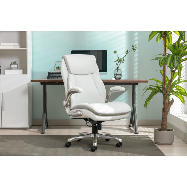 slide 10 of 10, Serta Smart Layers Brinkley Ergonomic Bonded Leather High-Back Manager Chair, White/Silver, 1 ct
