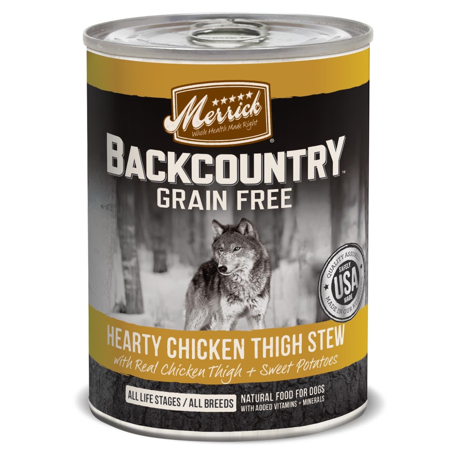 slide 1 of 1, Merrick Backcountry Grain Free Hearty Chicken Thigh Stew Canned Dog Food, 12.7 oz