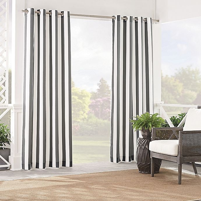 slide 1 of 1, Waverly Solstice Stripe Grommet Light Filtering Window Curtain Panel - Smoke, 84 in