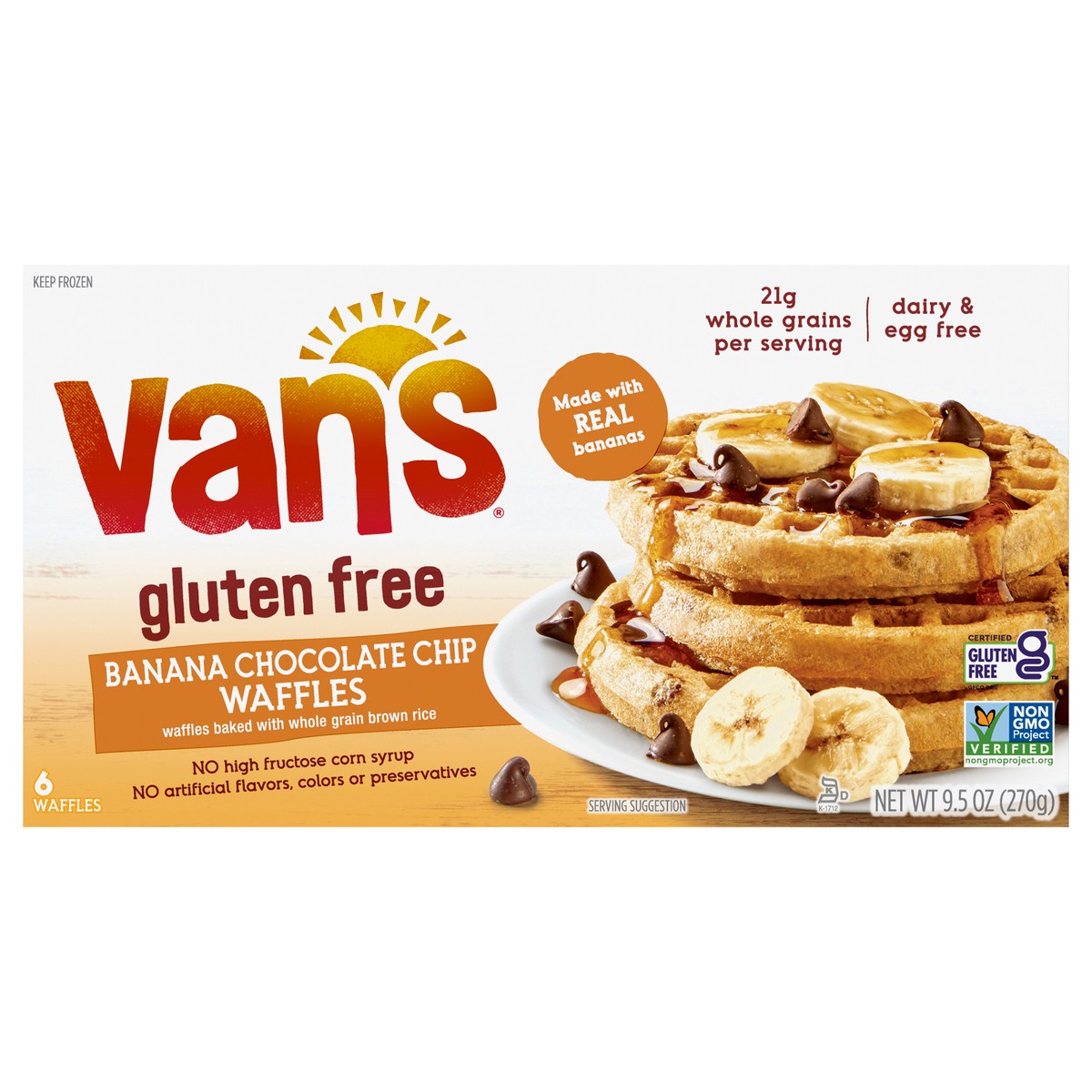 slide 5 of 12, Van's Gluten Free Banana Chocolate Chip Waffles - 6 ct, 9.5 oz