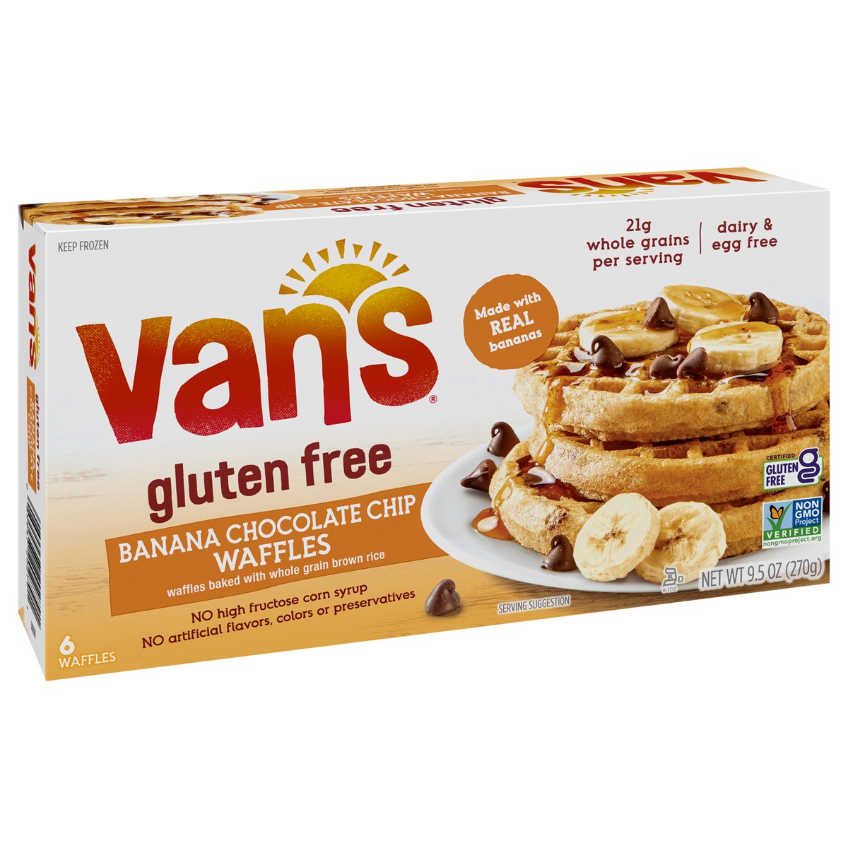 slide 3 of 12, Van's Gluten Free Banana Chocolate Chip Waffles - 6 ct, 9.5 oz