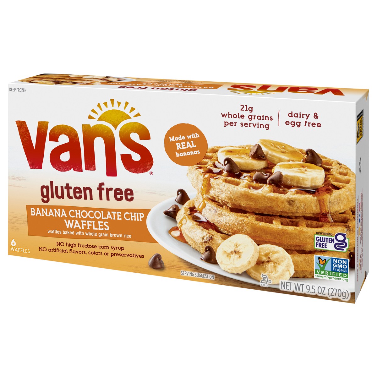 slide 7 of 12, Van's Gluten Free Banana Chocolate Chip Waffles - 6 ct, 9.5 oz