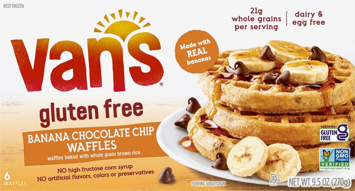 slide 12 of 12, Van's Gluten Free Banana Chocolate Chip Waffles - 6 ct, 9.5 oz