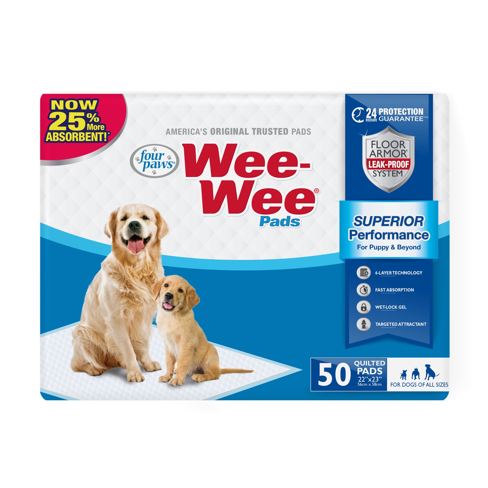 slide 1 of 10, Four Paws Four Paws Wee-Wee Superior Performance Dog Pee Pads 22" x 23" (50 Pack), 50 ct