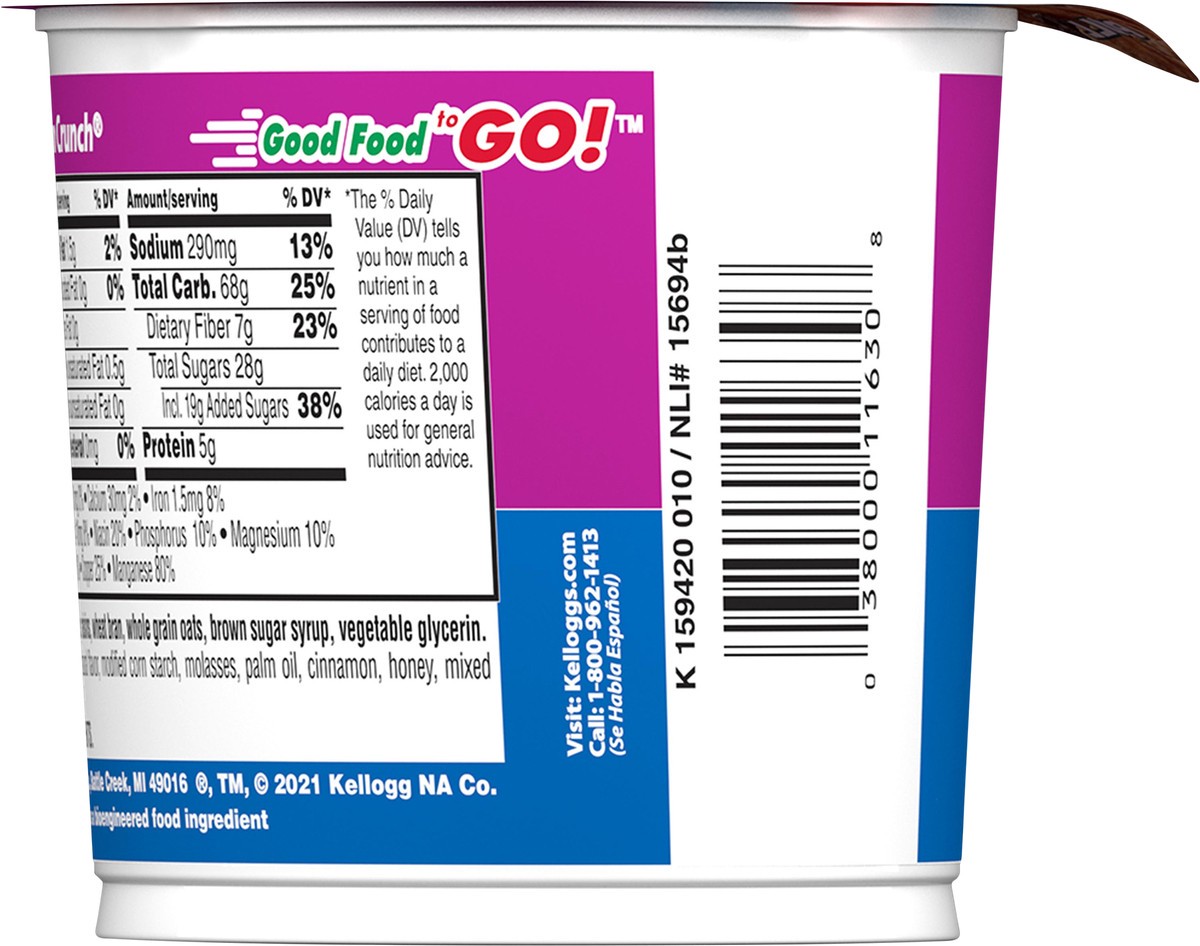 slide 5 of 8, Raisin Bran Kellogg's Raisin Bran Crunch Breakfast Cereal Cups, Family Breakfast, Fiber Cereal, Original, 2.8oz Cup, 1 Cup, 2.8 oz