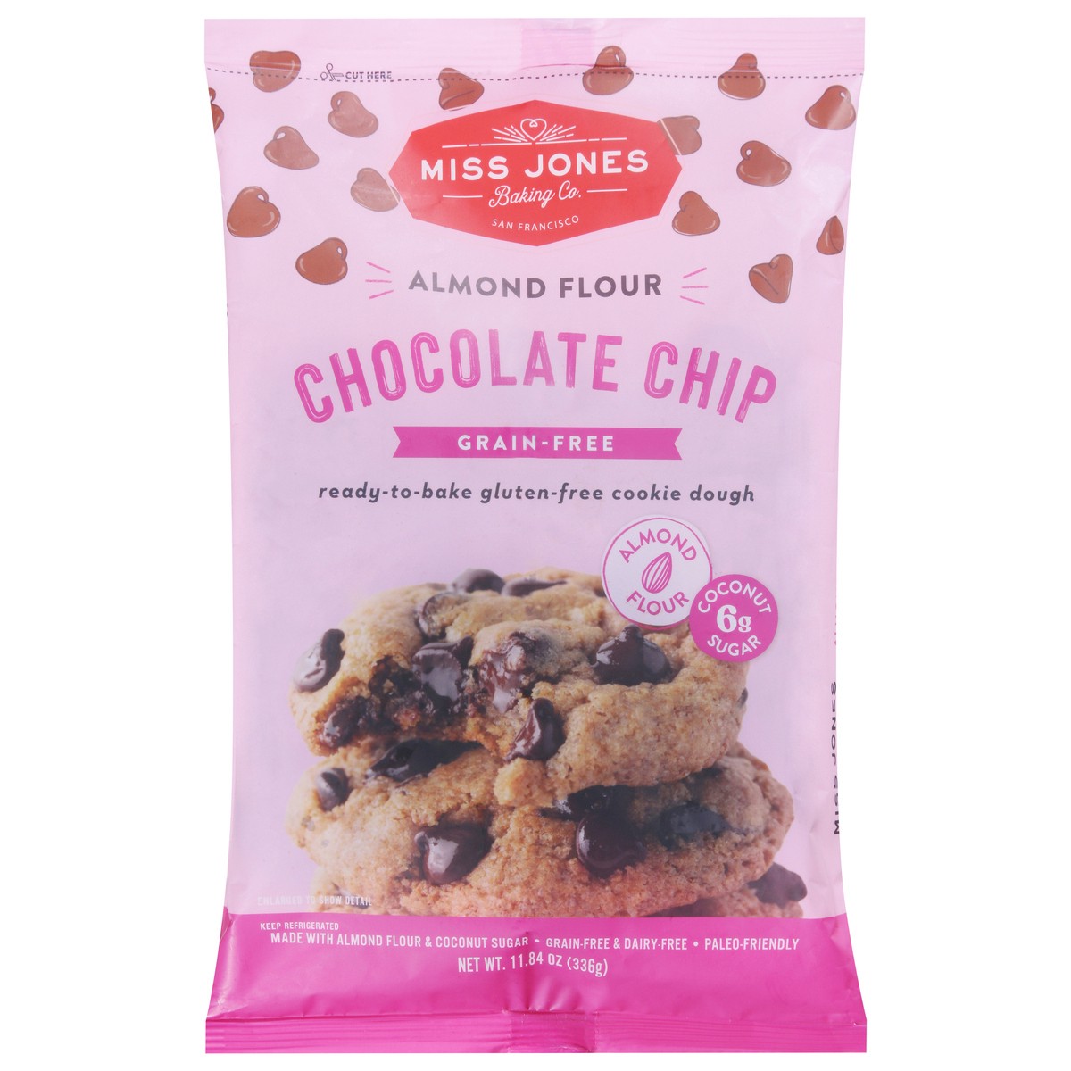 slide 1 of 13, Miss Jones Baking Co. Grain-Free Almond Flour Chocolate Chip Cookie Dough 11.84 oz, 11.84 oz
