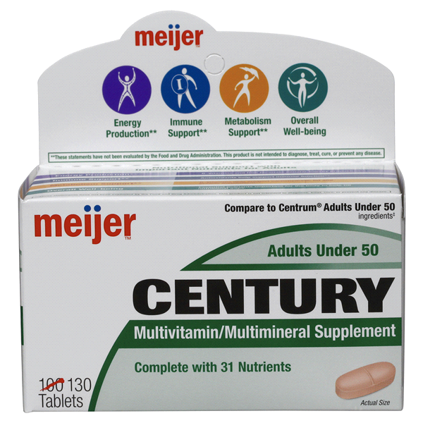 slide 1 of 7, Meijer Century Multivitamins, Adults Under 50, 130 ct