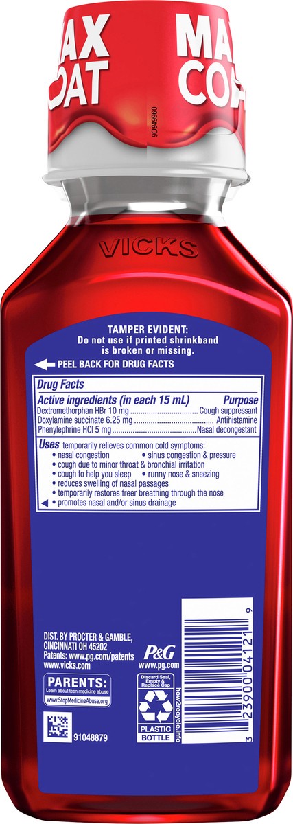 slide 3 of 3, Vicks NyQuil Cough DM+ Congestion Relief Liquid Medicine, Maximum Strength Multi-Symptom Nighttime Relief for Cough, Nasal Congestion, Sneezing and Runny Nose, Cherry Flavor, 12 FL OZ, 12 fl oz