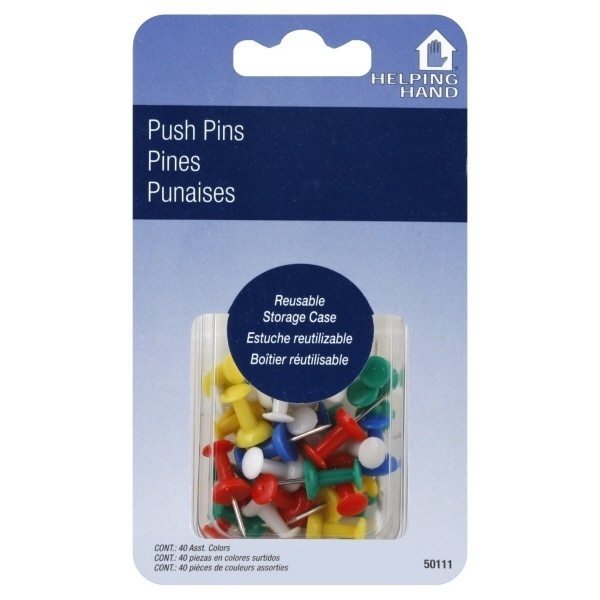 slide 1 of 1, Helping Hand Push Pin Assorted, 40 ct
