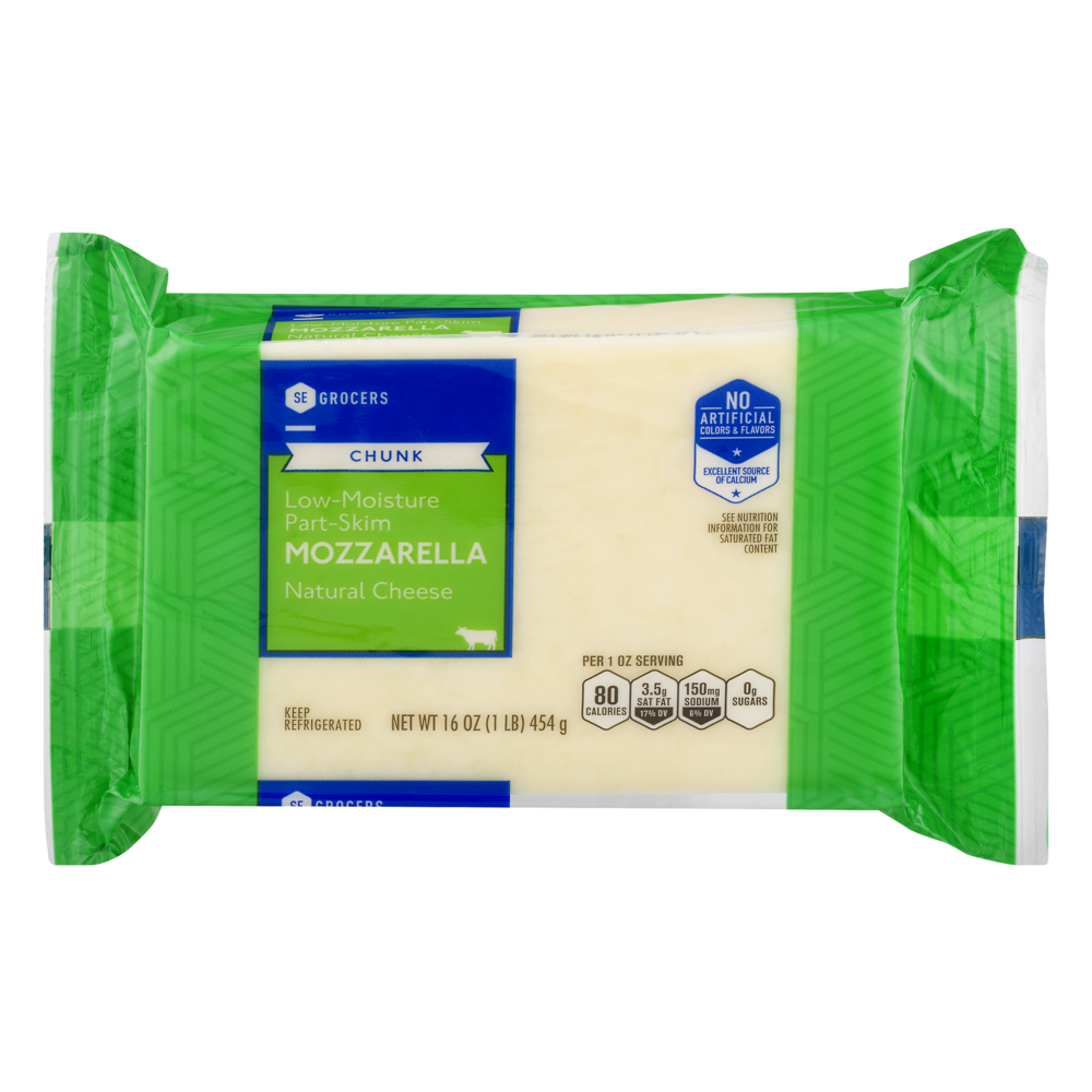 slide 1 of 1, SE Grocers Chunk Low-Moisture Part-Skim Mozzarella Natural Cheese, 16 oz