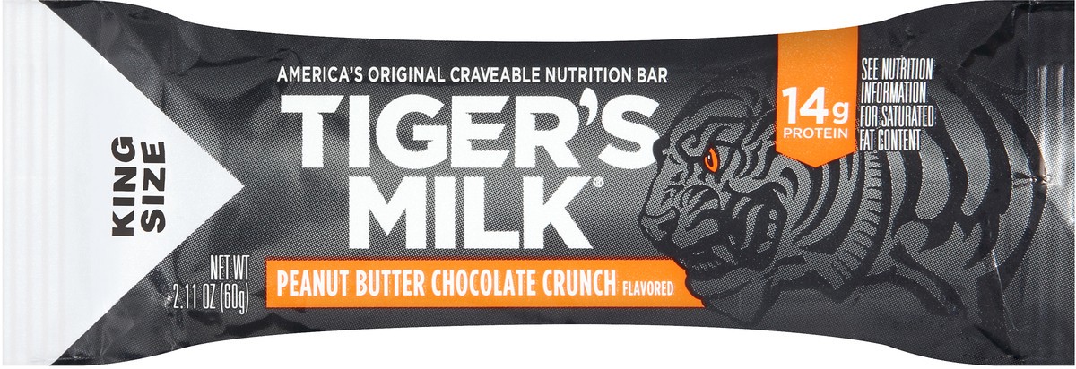 slide 6 of 6, Tiger's Milk Peanut Butter Chocolate Crunch Flavored Protein Nutrition Bar, 60 g, 60 gram