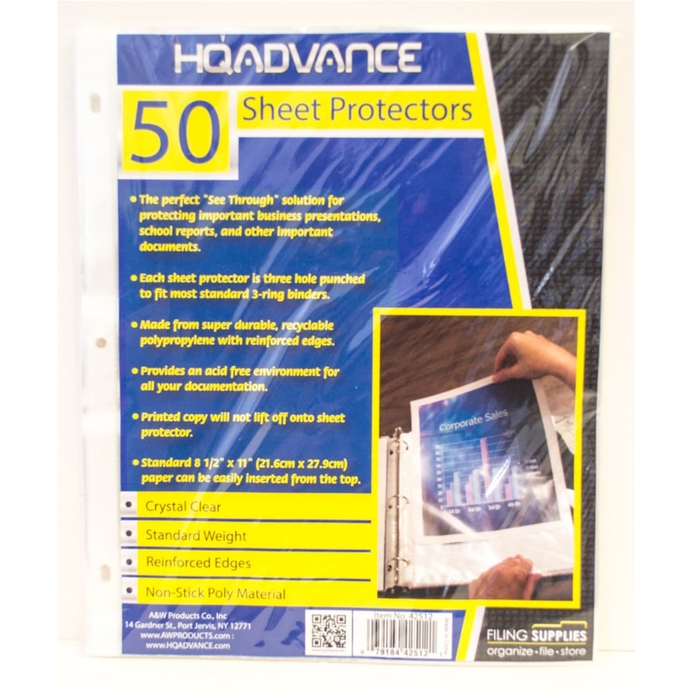 slide 1 of 1, Hq Advance Standard Weight Sheet Protectors - Crystal Clear, 50 ct