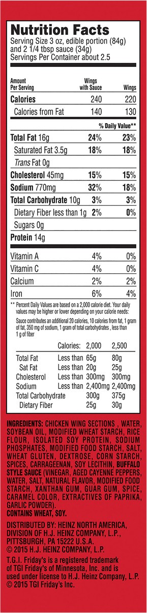 slide 7 of 9, T.G.I. Friday's Frozen Appetizers Buffalo Style Chicken Wings, 15 oz. Box, 15 oz