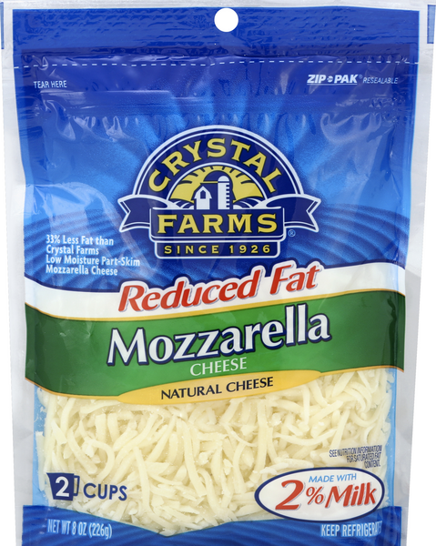 slide 1 of 1, Crystal Farms Shredded Reduced Fat Mozzarella Cheese, 8 oz