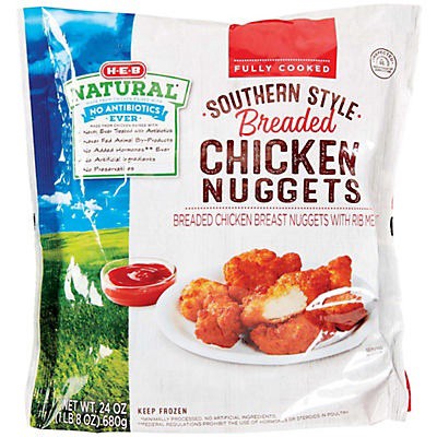 slide 1 of 1, H-E-B Natural Fully Cooked Breaded Chicken Nuggets, 24 oz