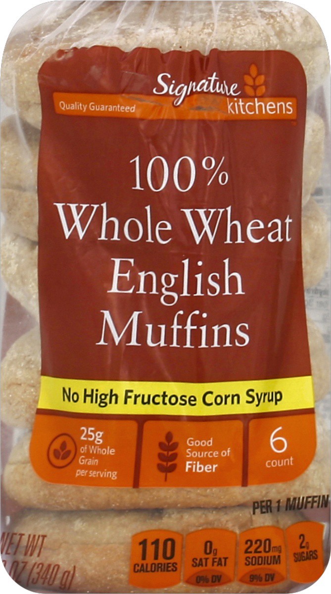 slide 3 of 5, Signature Kitchens English Muffins 100% Whole Grain, 12 oz