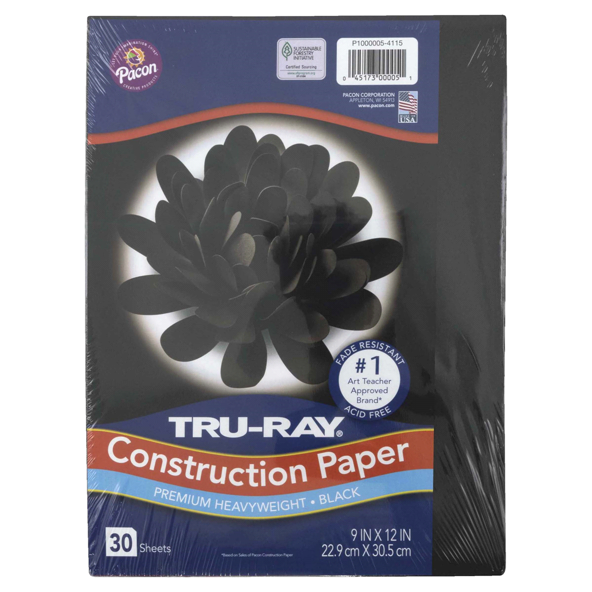 slide 1 of 1, Tru-Ray Construction Paper, Black, 30 ct; 9 in x 12 in