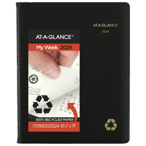 slide 1 of 8, At-A-Glance Recycled Weekly/Monthly Appointment Book Planner, 8-1/4'' X 11'', 100% Recycled, Black, January To December 2024, 70950G05, 1 ct