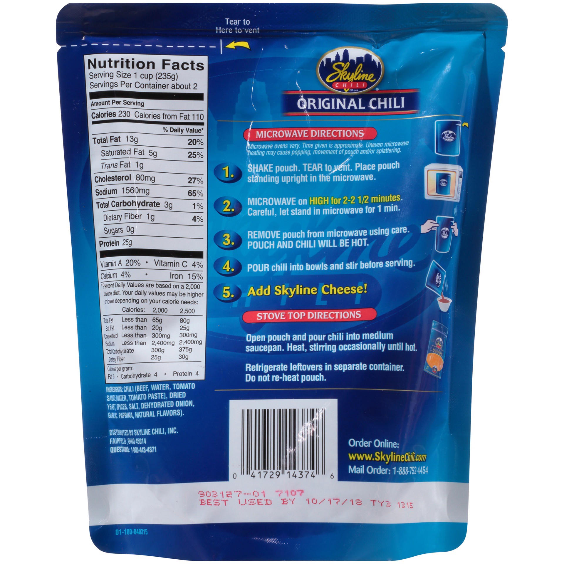 slide 4 of 4, Skyline Chili Original Pouch, 14 oz