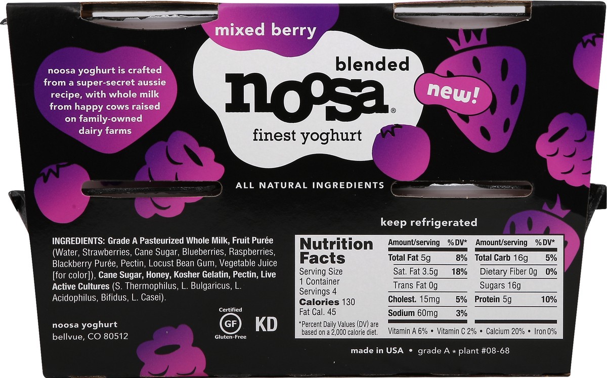 slide 6 of 9, Noosa Blended Mixed Berry Finest Yoghurt 4 - 4 oz Cups, 16 fl oz