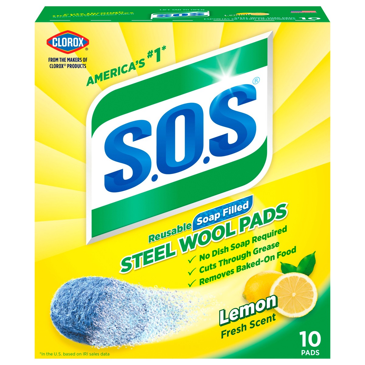 slide 4 of 12, Clorox S.O.S. Lemon Steel Wool Soap Pads, 10 ct