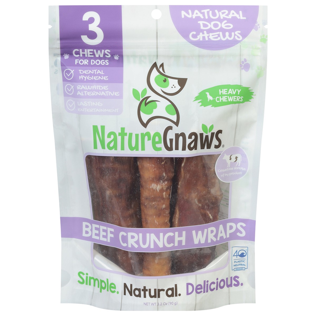 slide 2 of 4, Nature Gnaws Beef Crunch Wrap, Natural Dog Chew Treats, 3 ct