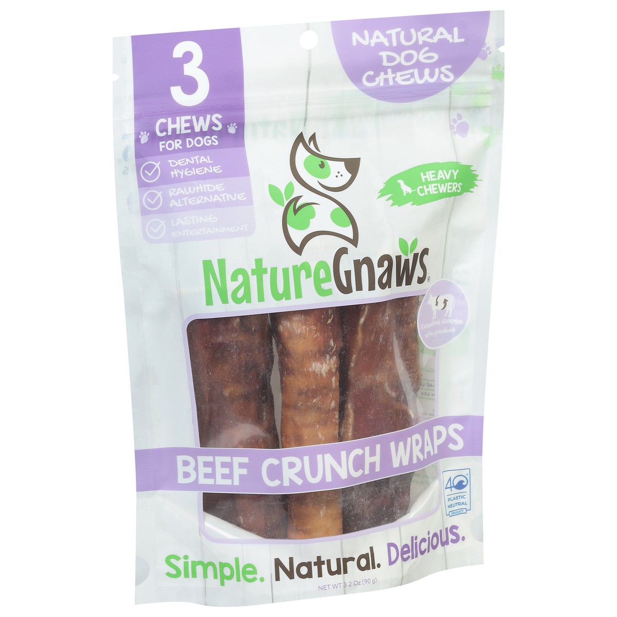 slide 4 of 4, Nature Gnaws Beef Crunch Wrap, Natural Dog Chew Treats, 3 ct
