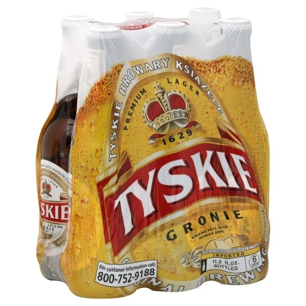 slide 1 of 1, Tyskie Gronie Import Beer, Polish Pale Lager, 6 Pack, 11 fl. oz. Bottles, 5.2% ABV, 33 cl