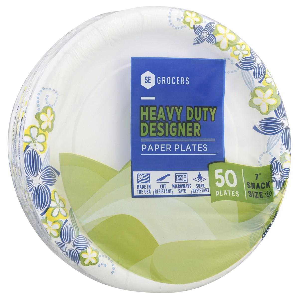 slide 3 of 8, SE Grocers Paper Plates 7'' Snack Size Heavy Duty Designer, 50 ct