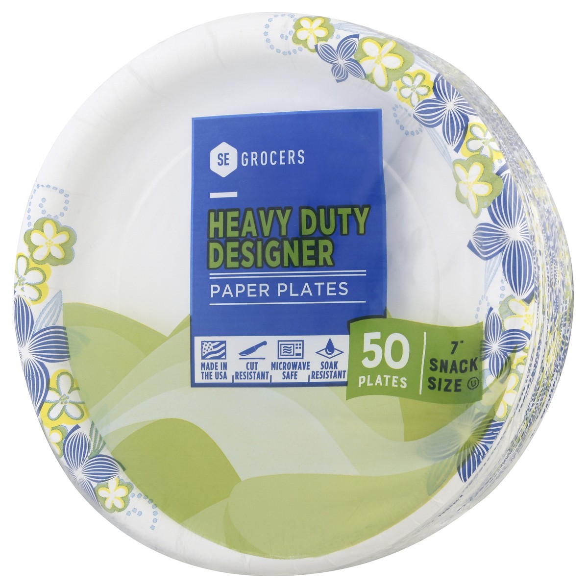 slide 6 of 8, SE Grocers Paper Plates 7'' Snack Size Heavy Duty Designer, 50 ct