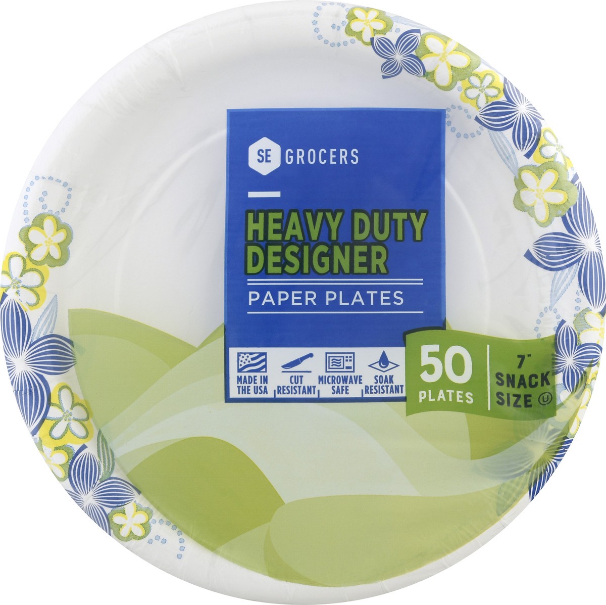 slide 4 of 8, SE Grocers Paper Plates 7'' Snack Size Heavy Duty Designer, 50 ct